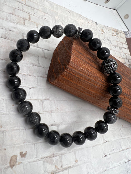 Black onyx and tourmanilated quartz