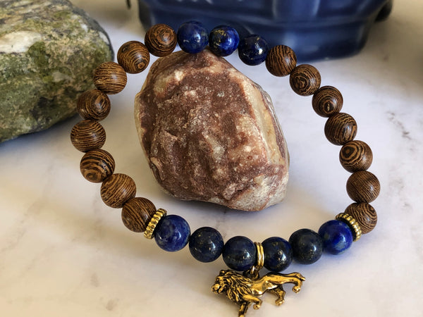 Lapis lazuli & wooden beads 8mm