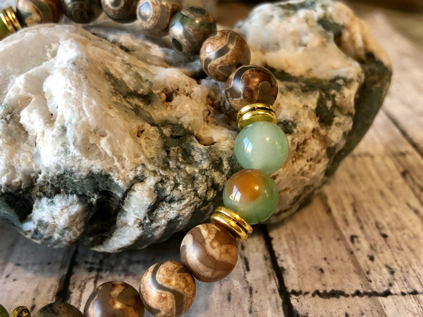 Green Jade & DZI agate 8mm