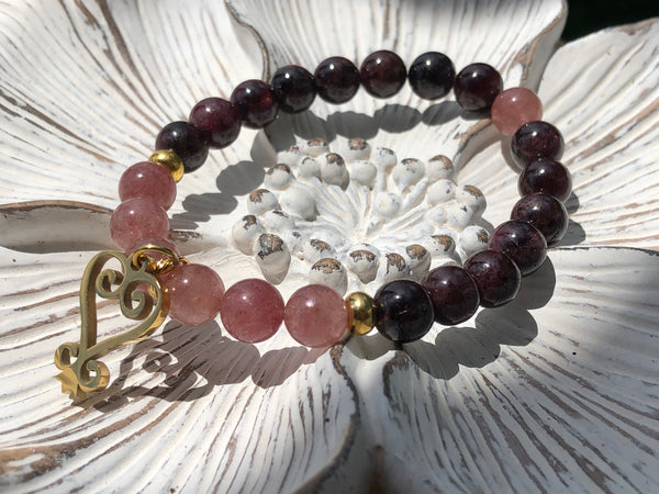 Strawberry Quartz, Garnet & Sankofa charm