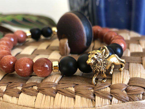 Gold Sandstone & Matte Onyx 8mm