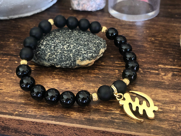 Supremacy of God Adinkra Symbol. Matte and polished Black Onyx 8mm