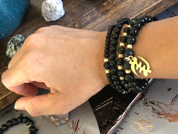 Supremacy of God Adinkra Symbol. Matte and polished Black Onyx 8mm