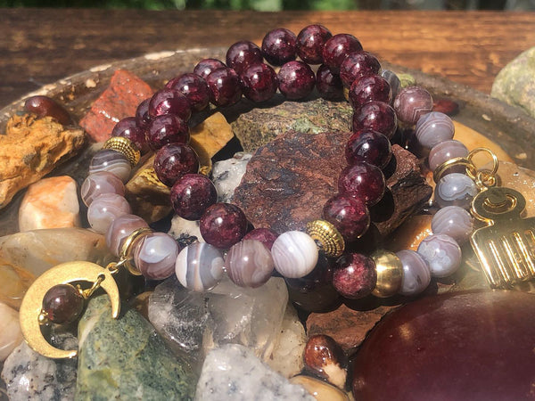 Red Garnet & Botswana Agate 8mm bracelet