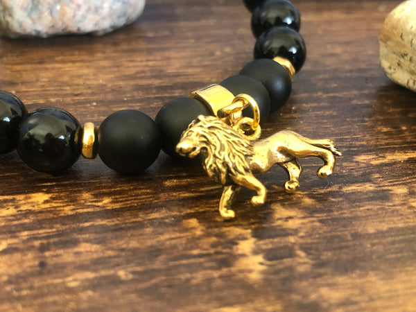 Black Onyx Judah Lion 8mm Bracelet