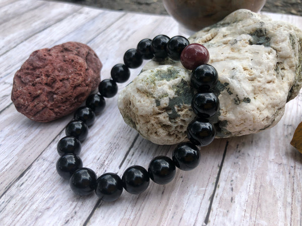 Black Onyx & Mookaite or Hematite 10mm