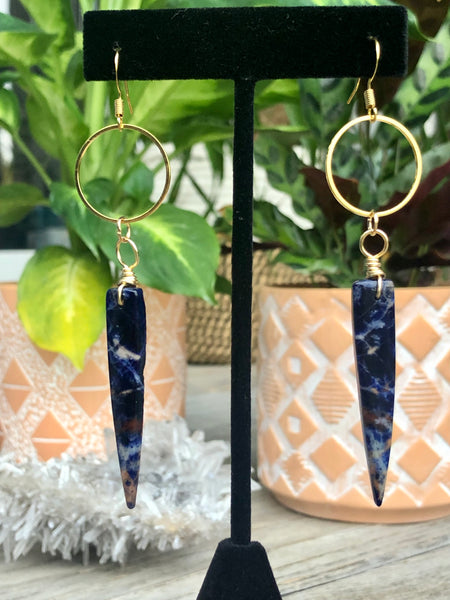 Natural orange blue sodalite earrings