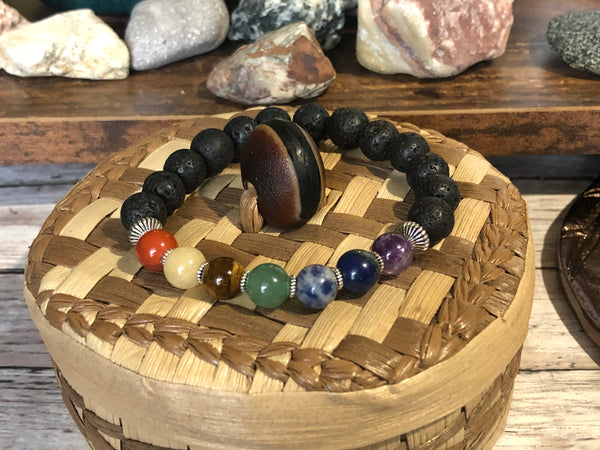 Chakra energy healing bracelet with Lava beads