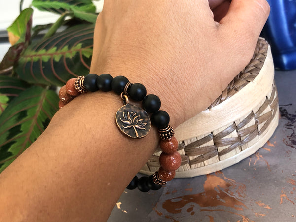 Matte Black Onyx & Gold Sandstone 8mm