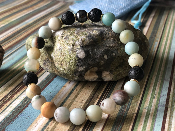 Amazonite & Lava Beads & Hematite Bracelet