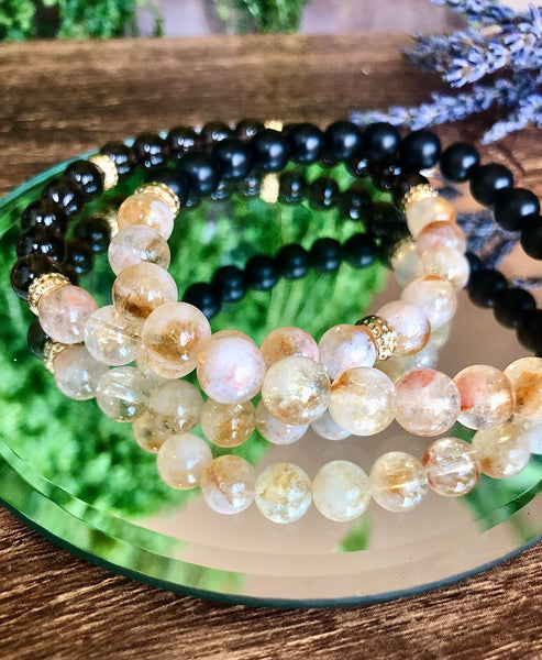 Citrine, Mayte onyx & Smokey quartz men bracelets