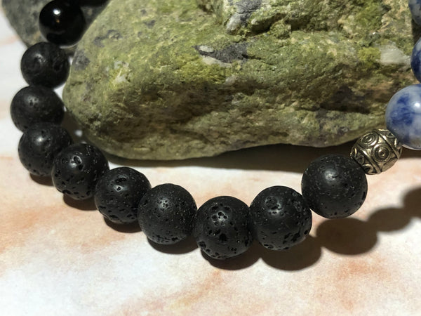 Lava beads and blue Jasper