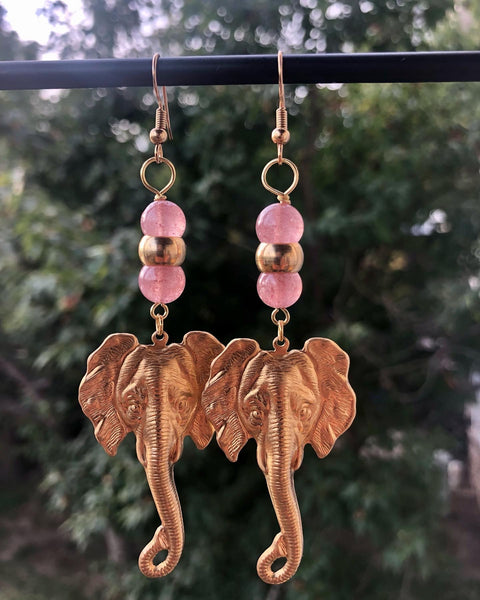 Raw brass elephant earrings