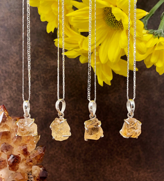 Raw citrine sterling silver 925 pendant necklace