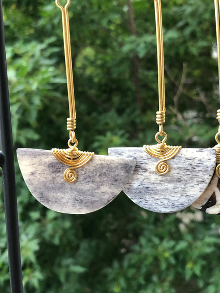 Long African bone earrings