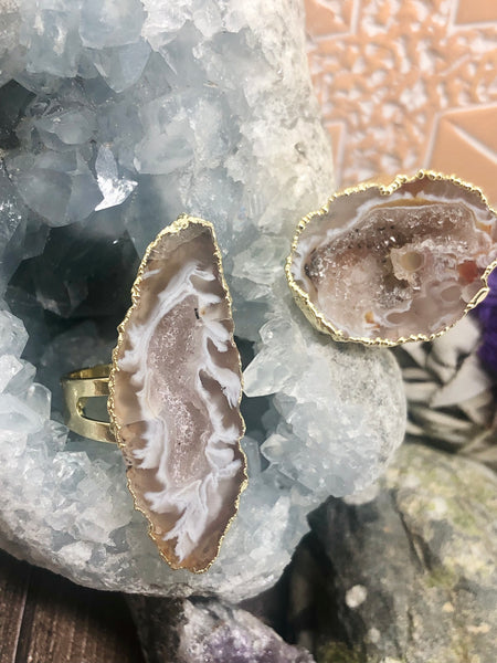 Natural Druzy adjustable rings