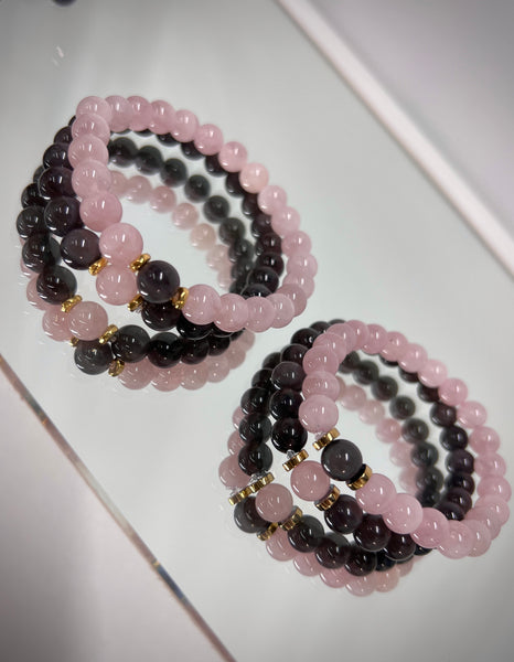 Obsidian and rose quartz couple set