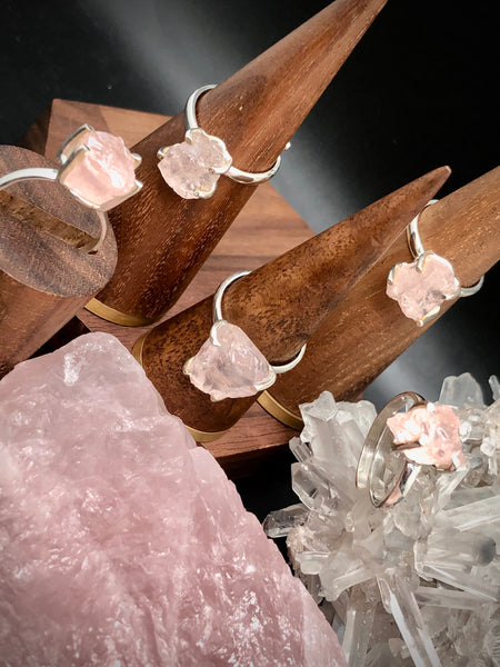 Raw rose quartz Sterling silver 925 ring