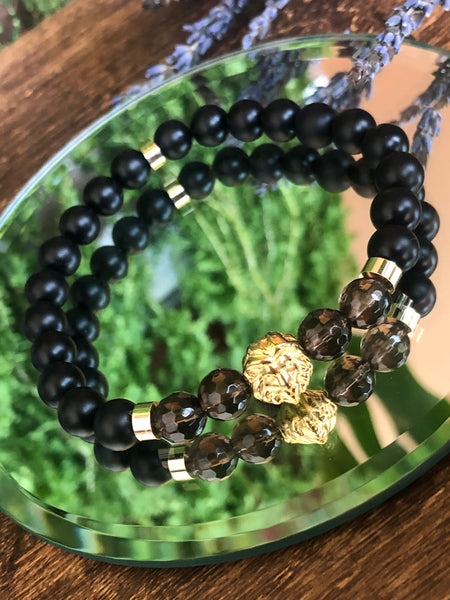 Onyx and Smokey quartz men bracelets