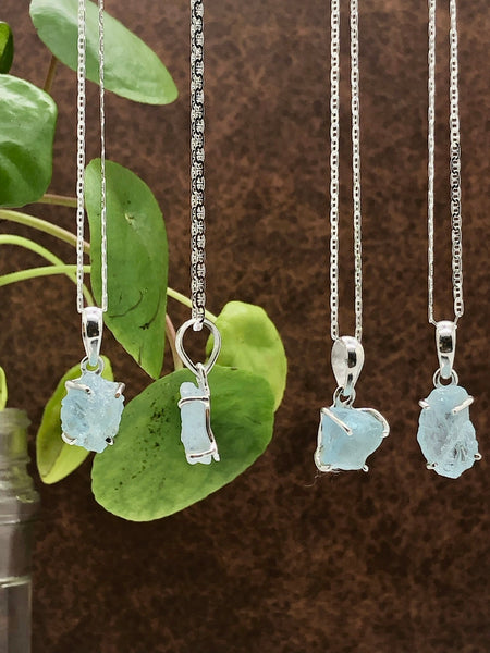 Raw aquamarine Sterling silver 925 necklace