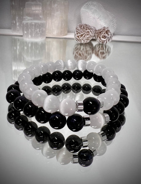 Selenite & black onyx couple set