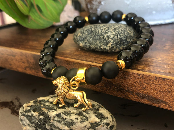 Black Onyx Judah Lion 8mm Bracelet