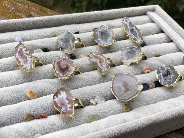 Natural Druzy adjustable rings