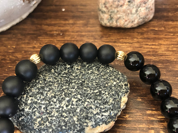 Supremacy of God Adinkra Symbol. Matte and polished Black Onyx 8mm