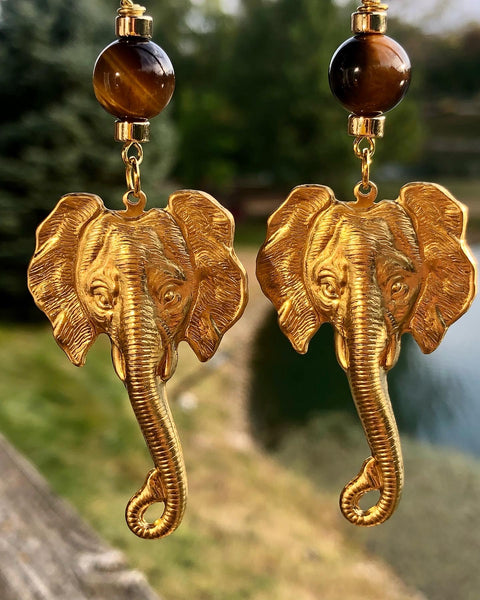 Raw brass elephant earrings