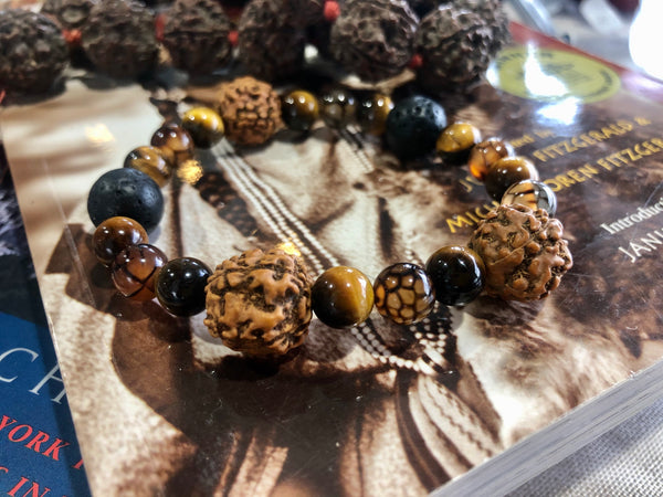 Rudraksha & Tiger Eye & Lava Beads & Dragon Vein Agate