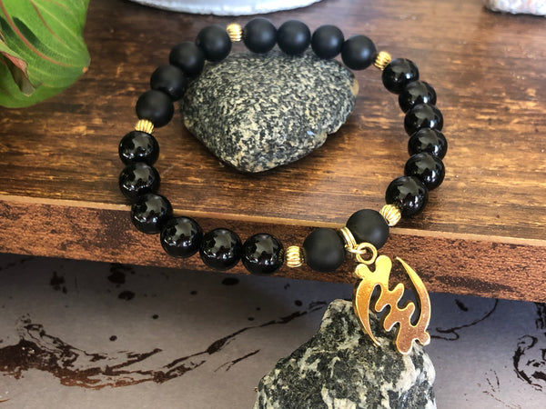 Supremacy of God Adinkra Symbol. Matte and polished Black Onyx 8mm