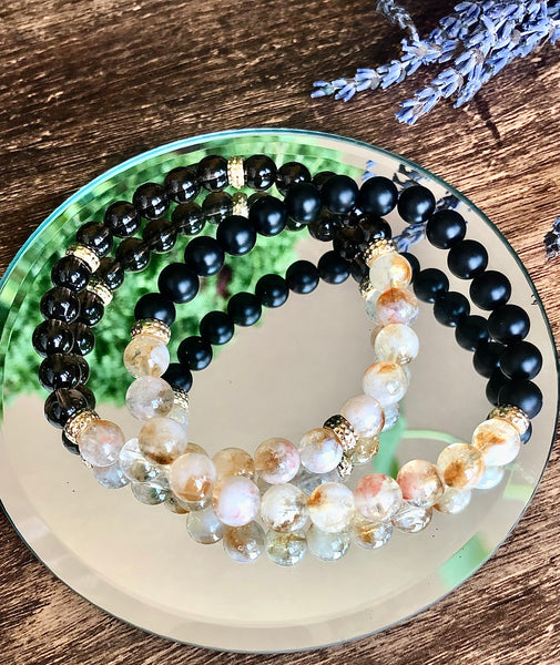 Citrine, Mayte onyx & Smokey quartz men bracelets