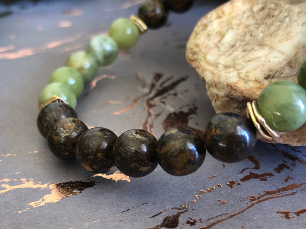 Bronzite & green Jade 8mm Bracelet
