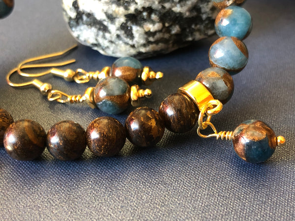Bronzite and Mosaic Agate 8mm Bracelet