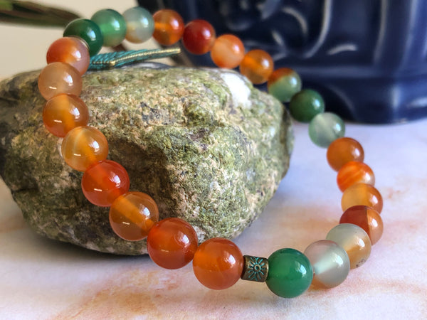 Carnelian & Peacock Agate 8mm Bracelet