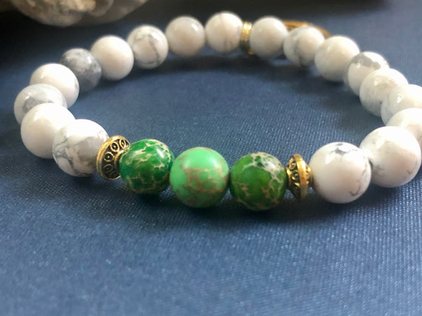 White Howlite & green imperial Jasper