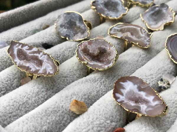 Natural Druzy adjustable rings