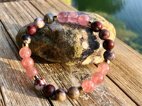 Strawberry Quartz, red lightening agate & Red garnet