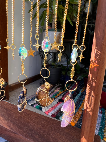 Crystal crescents moon sun catcher hanger