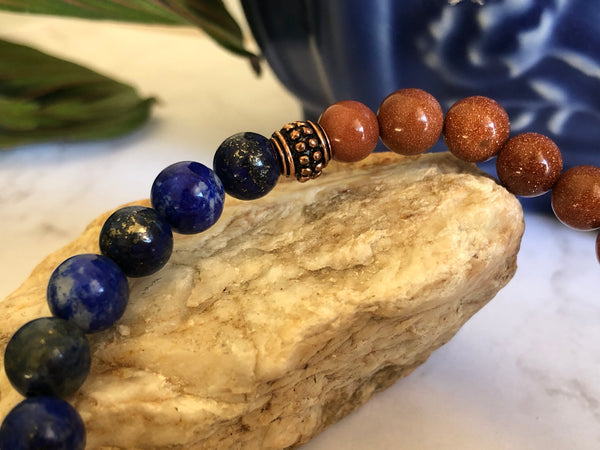 Gold sandstone & Lapis lazuli 8mm