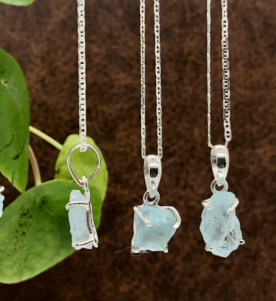 Raw aquamarine Sterling silver 925 necklace