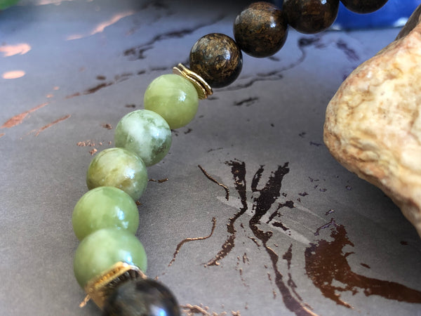 Bronzite & green Jade 8mm Bracelet