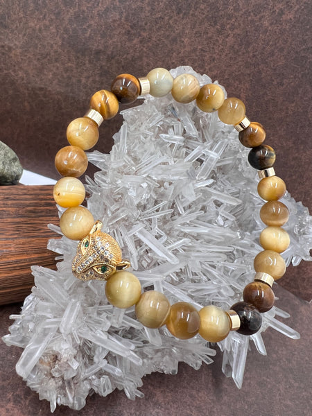 Green eye leopard mom tiger eye bracelets