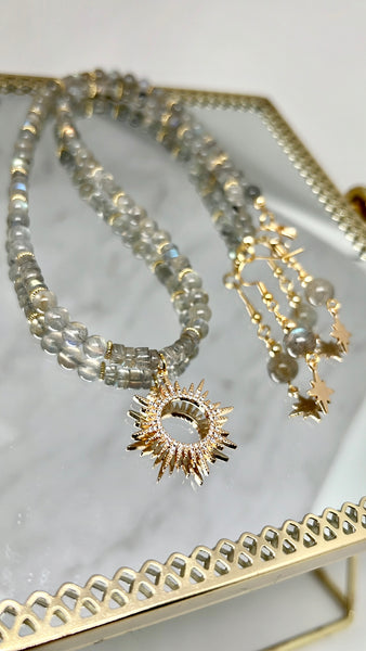 Grade AAA Labradorite set necklace and earrings