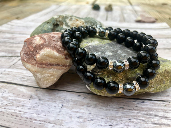 Black Onyx and Hematite 8mm Bracelet