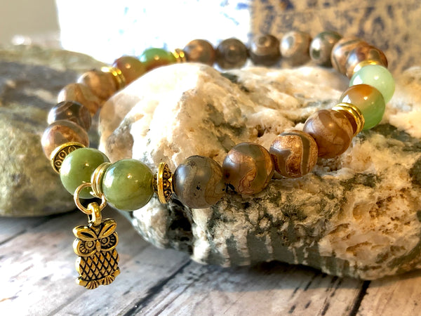 Green Jade & DZI agate 8mm