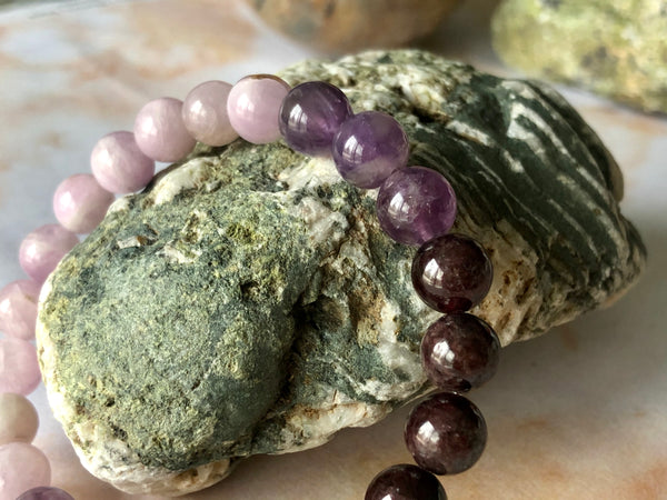 Red Garnet, Amethyst & Kunzite 8mm