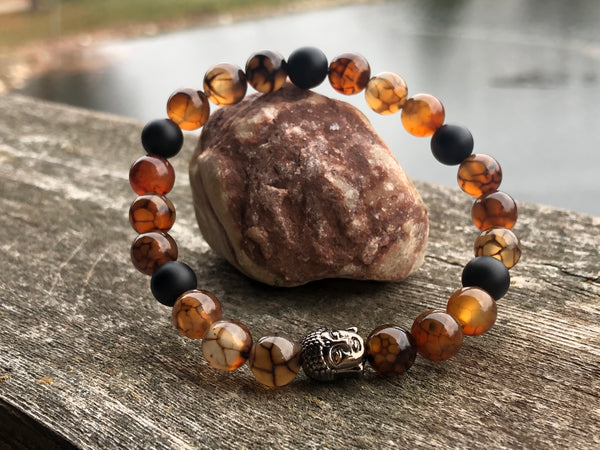 Lightening Agate & Matte Black Onyx 8mm