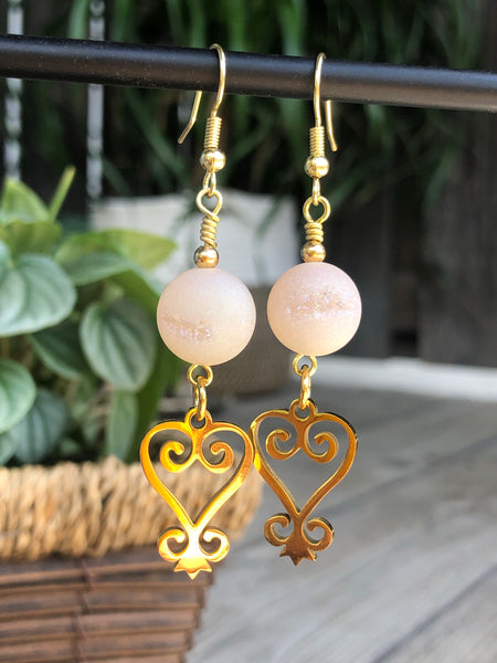 Druzy agate rainbow and Sankofa earrings