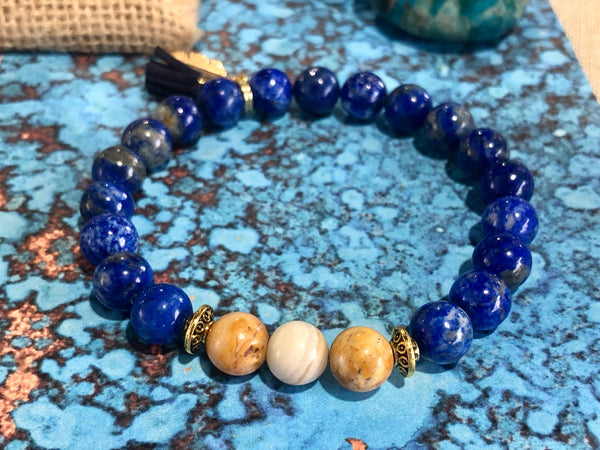 Lapis Lazuli & yellow Crazy Lace Agate 8mm bracelet